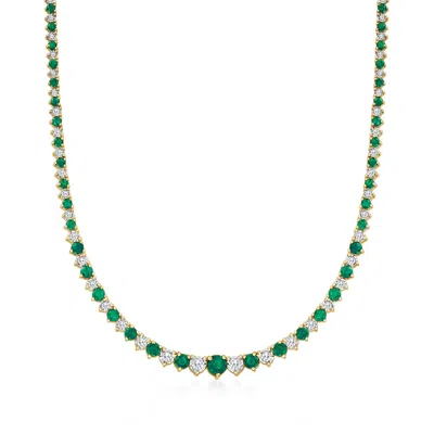 Ross-simons Emerald And Diamond Tennis Necklace In 18kt Gold Over Sterling In Multi