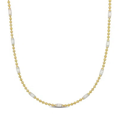 MIMI & MAX BALL LINK NECKLACE WITH WHITE ENAMEL IN YELLOW SILVER - 15+2 IN. 