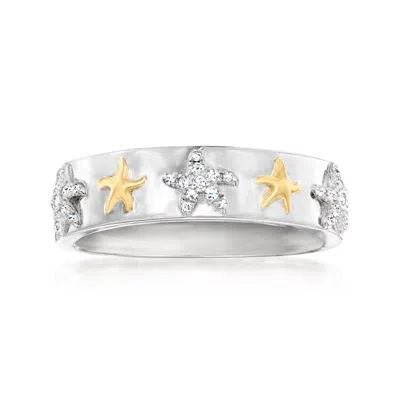 Ross-simons Diamond Starfish Band Ring In 2-tone Sterling Silver In White