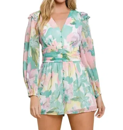 Tcec Ruched Waist Romper In Green Multi In Multi