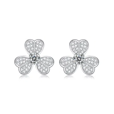 Stella Valentino Sv Sterling Silver With 0.25ctw Lab Created Moissanite Blooming Flower Petal Stud Earrings In White