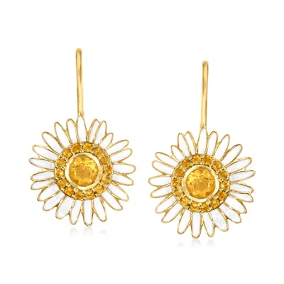 Ross-simons Citrine And White Enamel Daisy Drop Earrings In 18kt Gold Over Sterling In Yellow
