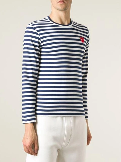 Shop Comme Des Garçons Play Embroidered Heart Striped T-shirt