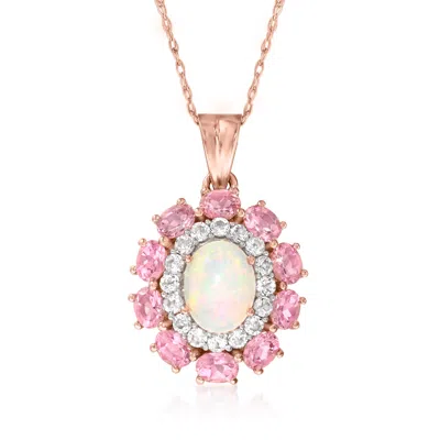 Ross-simons Opal And Pink Tourmaline Pendant Necklace With White Topaz In 18kt Rose Gold Over Sterling In Multi