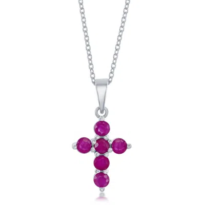 Simona Sterling Silver Cross Necklace - Emerald - Gold Plated In Pink