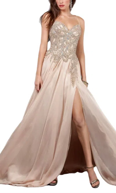 Jovani Prom Flowy Dress In Blush In Gold