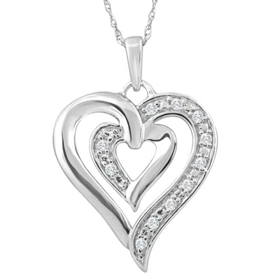 Pompeii3 10k White Gold 1/10ct Tw Real Diamond Heart Pendant Necklace In Multi