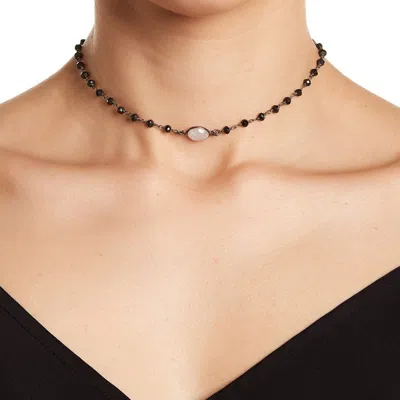 Adornia 3mm Black Spinel Choker Necklace Moonstone Silver In Black