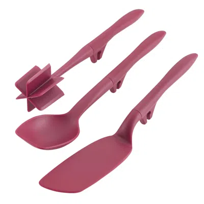 Rachael Ray Tools And Gadgets Lazy Crush & Chop, Flexi Turner, And Scraping Spoon Set, 3-piece, Burgundy In White