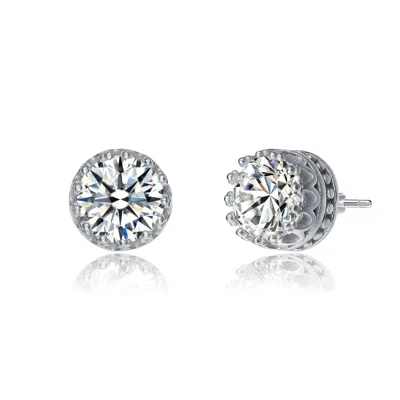 Stella Valentino Sterling Silver With 2.40ctw Lab Created Moissanite Solitaire Princess Queen Crown Stud Earrings In White