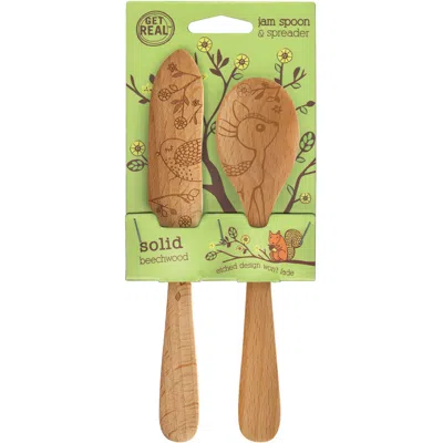 Talisman Designs Laser Etched Beechwood Jam Spoon & Spreader Set, Woodland Collection, Set Of 2 In Multi