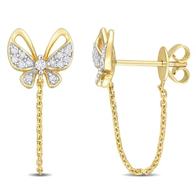 Mimi & Max 1/7ct Tdw Diamond Butterfly Chain Link Earrings In 14k Yellow Gold In Gold