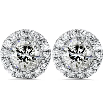 Pompeii3 1 7/8ct Halo Diamond Studs 14k White Gold In Multi