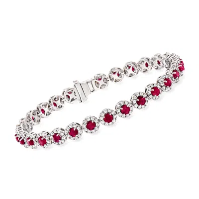 Ross-simons Ruby And Diamond Tennis Bracelet In 14kt White Gold In Multi