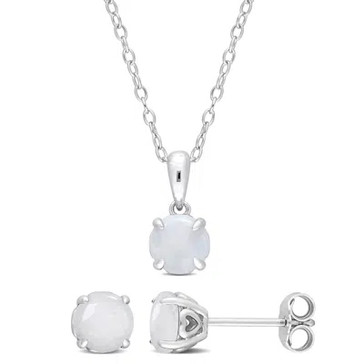 Mimi & Max 1 4/5 Ct Tgw Opal 2-piece Set Of Pendant With Chain And Earrings In Sterling Silver In White