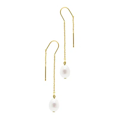 Adornia 14k Gold Plated Threader Earings With Freshwater Pearl In White