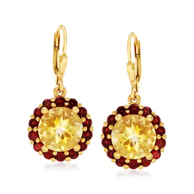Ross-simons Citrine And Garnet Flower Drop Earrings In 18kt Gold Over Sterling In Yellow