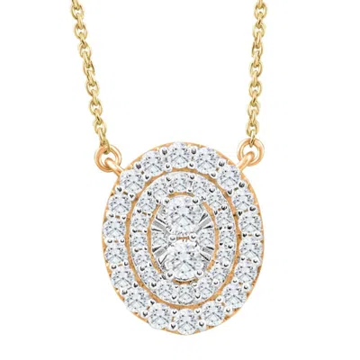 Pompeii3 .85ct Oval Cluster Diamond Halo Pendant Women's Yellow Gold Necklace 14mm Tall In Multi
