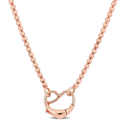 Mimi & Max Pink Ball Link Necklace W/heart Clasp In Rose Silver - 18 In. In Pink