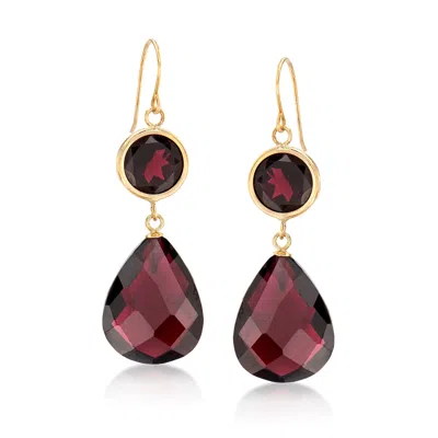Ross-simons Garnet Drop Earrings In 14kt Yellow Gold In Red