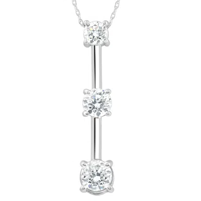 Pompeii3 1 1/2ct Three Stone Diamond Pendant Past Present Future Necklace 14k White Gold In Multi