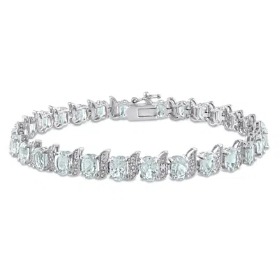 Mimi & Max 11 1/5ct Tgw Oval Aquamarine And Diamond Accent S Link Tennis Bracelet In Sterling Silver In Blue