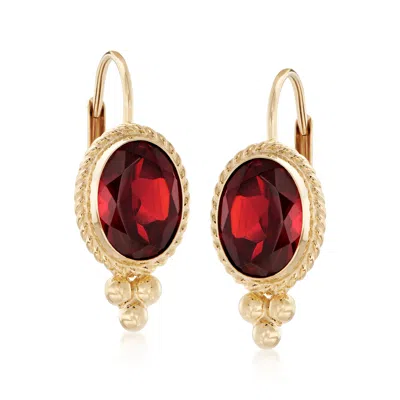 Ross-simons Garnet Twist-edge Earrings In 14kt Yellow Gold In Red