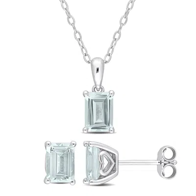 Mimi & Max 2-7/8ct Tgw Emerald-cut And Octagon Aquamarine 2-piece Set Of Pendant With Chain And Earrings In Ste In Blue