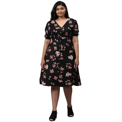 Instafab Plus Women Printed Knee-length Dress In Black