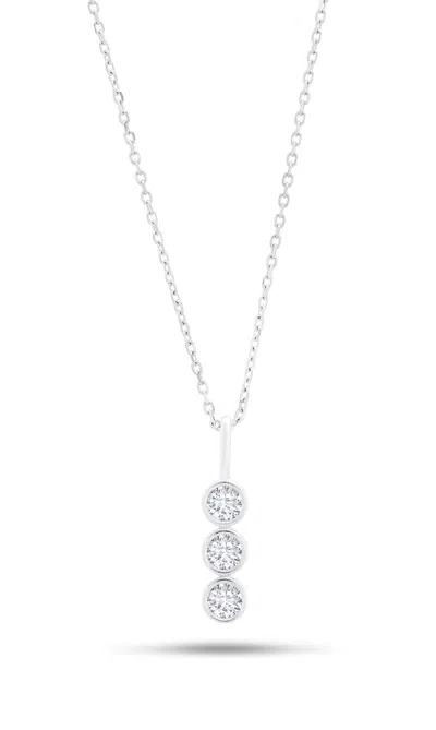 Nicole Miller 14k White Or Yellow Gold 3 Stone Pendant Necklace With Cubic Zirconia And 18 Inch Adjustable Chain In White