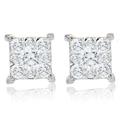 Pompeii3 1/2ct Diamond Princess Cut Square Round Cut Lab Grown Diamond Earrings Gold In Multi