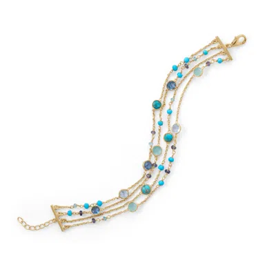 Liv Oliver 18k Gold Multi Row Turquoise & Blue Topaz Multi Gemstone Bracelet In Gold