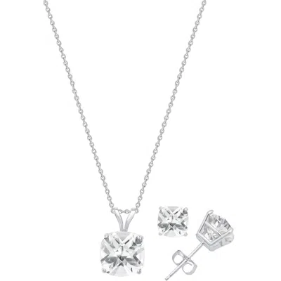 MAXCOLOR STERLING SILVER CUSHION GEMSTONE 8MM PENDANT AND 6MM STUDS SET 