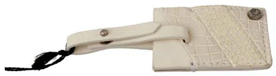 Gf Ferre' Luggage Tag Branded Leather Patterned Men's Keychain In Beige