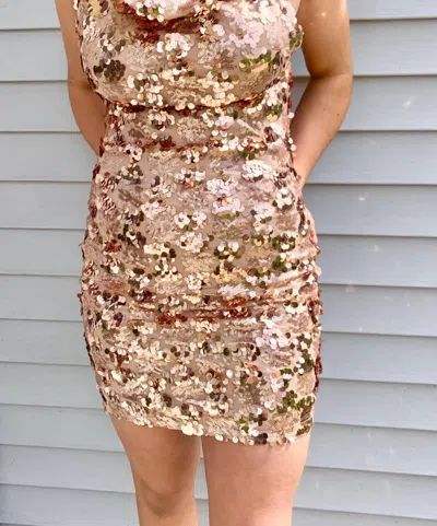 Alythea Rose Gold Sequin Cowl Neck Mini Dress In Multi