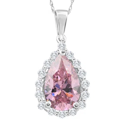 Pompeii3 3 1/2ct Pink Topaz & Diamond Halo Pendant 10k White Gold Womens Necklace 1" Tall In Multi