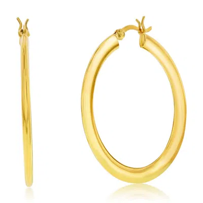 Simona Sterling Silver Or Gold Plated Over Sterling Silver 40mm Polished Flat Hoop Earrings In Gold
