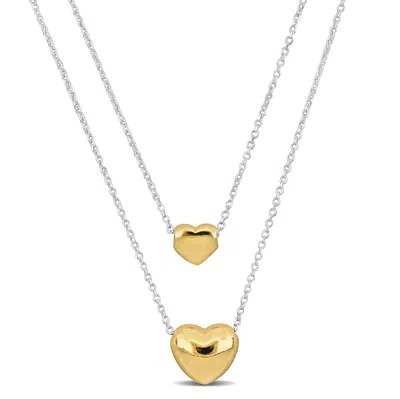 Mimi & Max Yellow Two Heart Double Strand Necklace In Sterling Silver - 16+18 In. In Yellow