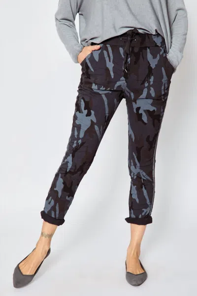Jacqueline B Clothing Double Stripe Camo Pants In Charcoal In Pink
