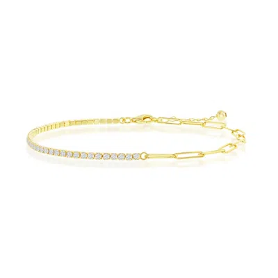 Simona Sterling Silver 2mm Half Tennis & 3.5mm Paperclip Anklet In Gold