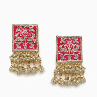 Sohi Meenakari Pearl Laheriya Studs In Pink