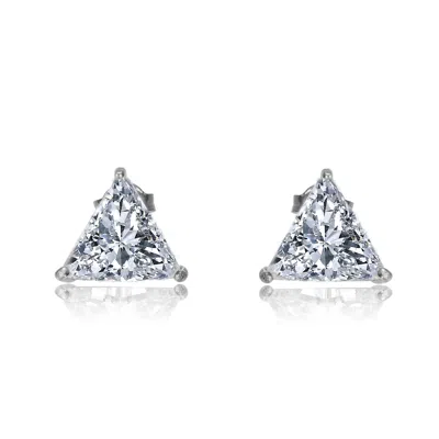 Stella Valentino Sterling Silver With 4ctw Lab Created Trillion Triangle Modern Stud Earrings In White