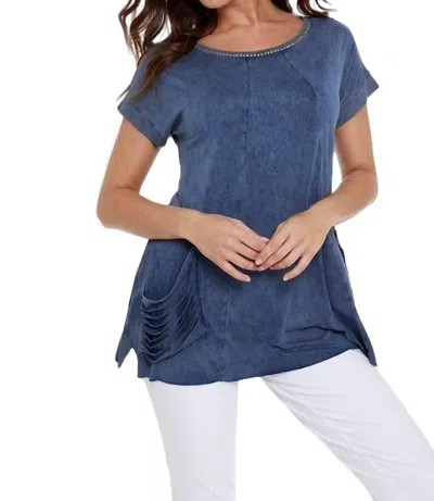 Angel Beaded Short Sleeve Tunic In Denim In Multi