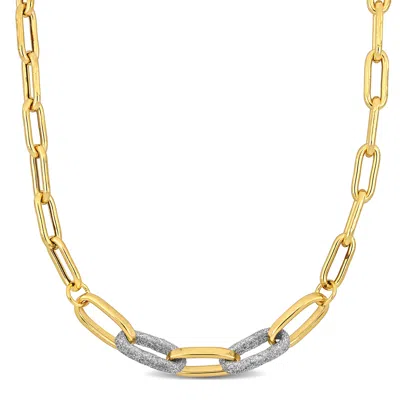 Mimi & Max Oval Link Necklace W/ White Sparkle Enamel & Lobster Clasp In Yellow Silver - 17.5+1.5 In. In Multi