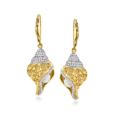 Ross-simons 5mm Cultured Pearl And . White Topaz Drop Earrings In 18kt Gold Over Sterling In White