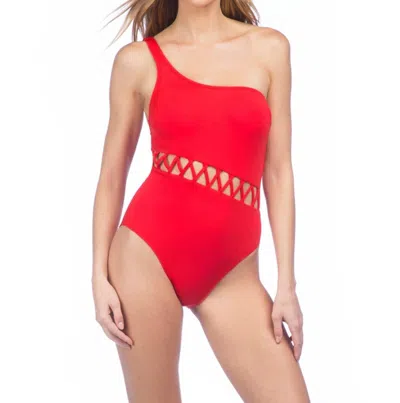 Kenneth Cole Sexy Cut Out One Shoulder One Piece Swimsuit In Flame Solid In Multi