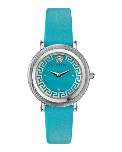Versace Greca Flourish Leather Watch In Multi