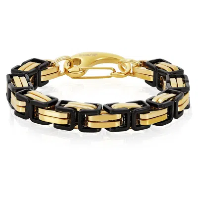Crucible Jewelry Crucible Los Angeles Gold/black Stainless Steel Byzantine Chain Bracelet 11mm Wide - 9" In Gold