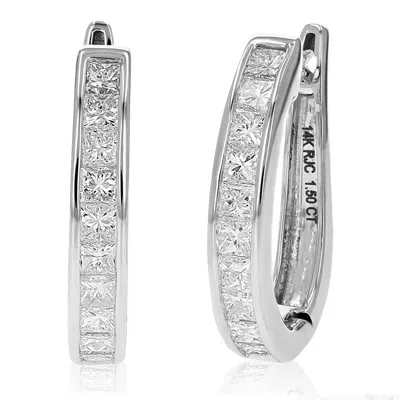 Vir Jewels 1.50 Cttw Princess Diamond Hoop Earrings 14k White Gold Channel Set 3/4 Inch In White