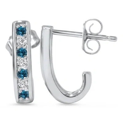 Pompeii3 1/3ct Blue & White Diamond Hoops 14k White Gold In Multi